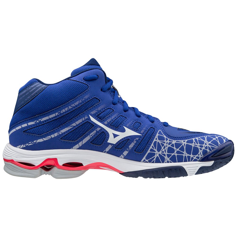 Scarpe Pallavolo Mizuno Wave Voltage Mid Donna - Blu/Bianche/Rosa - 94683-NGVK